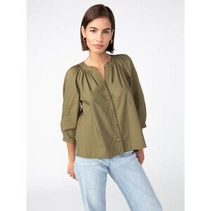 Sanctuary | Olive Green Poplin Button Front Blouse | Medium